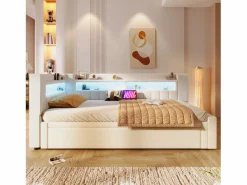 Sofá cama 90x200 cm (180 x 200 cm) - con cama nido - con USB + Type-C - con iluminación LED - ​ (colchón no incluido)^ModernLuxe Best
