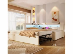 Sofá cama 90x200 cm (180 x 200 cm) - con cama nido - con USB + Type-C - con iluminación LED - ​ (colchón no incluido)^ModernLuxe Best
