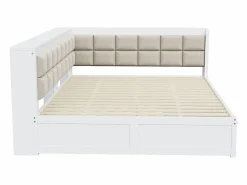 OKWISH sofá cama 140x200 cm con 2 cajones de almacenamiento y somier de láminas, blanca - sin colchón Blanco Sale
