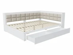 OKWISH sofá cama 140x200 cm con 2 cajones de almacenamiento y somier de láminas, blanca - sin colchón Blanco Sale