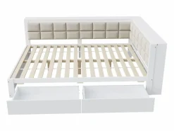 OKWISH sofá cama 140x200 cm con 2 cajones de almacenamiento y somier de láminas, blanca - sin colchón Blanco Sale