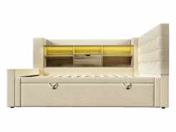 Sofá cama 90x200cm - con cama nido - con iluminación LED y espacio de almacenamiento - con USB - tejido de lino - ​ (colchón no incluido)^ModernLuxe Discount