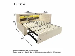 Sofá cama 90x200cm - con cama nido - con iluminación LED y espacio de almacenamiento - con USB - tejido de lino - ​ (colchón no incluido)^ModernLuxe Discount
