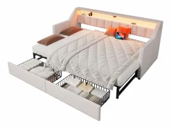 ModernLuxe Cama Diván|Sofá cama 90x200cm - con USB + Type-C - con iluminación LED - con 2 cajones - (sin colchón)