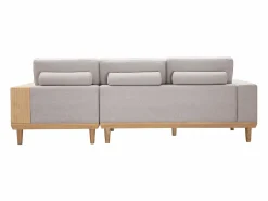 Miliboo Sofá Escandinavo|Sofá chaise longue a la derecha 5 plazas con almacenaje de tela texturizada efecto aterciopelado y madera clara KOMAO