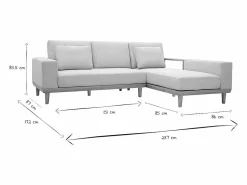 Miliboo Sofá Escandinavo|Sofá chaise longue a la derecha 5 plazas con almacenaje de tela texturizada efecto aterciopelado y madera clara KOMAO