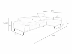 Sofá chaise longue derecha piel gris taupe 6150^Angel Cerda Discount