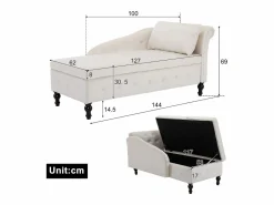Sofá chaise longue para salón - 144 x 62 x 69 cm - con almacenamiento + cojines + reposabrazos derecho - terciopelo -^Merax Hot