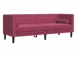Sofá Chesterfield 3 plazas con cojines terciopelo tinto^Clicnbuy Clearance
