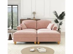DripeX Sofá chesterfield 2 plazas en felpa - con 2 otomanas y 2 cojines - falda desmontable - 194x140x93cm Rosa Sale