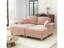 DripeX Sofá chesterfield 2 plazas en felpa - con 2 otomanas y 2 cojines - falda desmontable - 194x140x93cm Rosa Sale