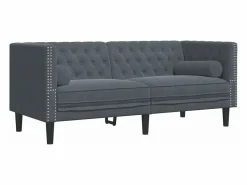 Sofá Chesterfield 2 plazas con cojines terciopelo oscuro^Clicnbuy Best