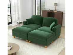 Sofá chesterfield 2 plazas en felpa - con 2 otomanas y 2 cojines - falda desmontable - 194x140x93cm^DripeX New