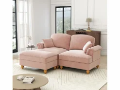 DripeX Sofá chesterfield 2 plazas en felpa - con otomana y 2 cojines - falda desmontable - 194x140x93cm Rosa Outlet