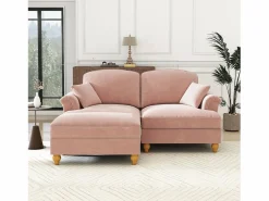 DripeX Sofá chesterfield 2 plazas en felpa - con otomana y 2 cojines - falda desmontable - 194x140x93cm Rosa Outlet