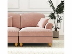 DripeX Sofá chesterfield 2 plazas en felpa - con otomana y 2 cojines - falda desmontable - 194x140x93cm Rosa Outlet