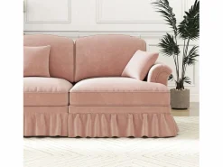 DripeX Sofá chesterfield 2 plazas en felpa - con otomana y 2 cojines - falda desmontable - 194x140x93cm Rosa Outlet
