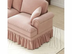 DripeX Sofá chesterfield 2 plazas en felpa - con otomana y 2 cojines - falda desmontable - 194x140x93cm Rosa Outlet