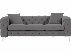 Vente-unique Sofá Chesterfield de 3 plazas de terciopelo antracita y patas de metal EDWINA Gris antracita Online
