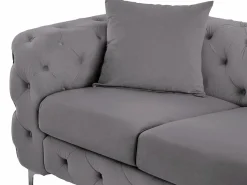 Vente-unique Sofá Chesterfield de 3 plazas de terciopelo antracita y patas de metal EDWINA Gris antracita Online