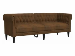 Clicnbuy Sofás Chesterfield|Sofá Chesterfield de 3 plazas tela marrón