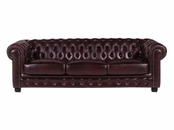LINEA SOFA Sofá chesterfield de 4 plazas 100% piel rojo BRENTON Granate Sale