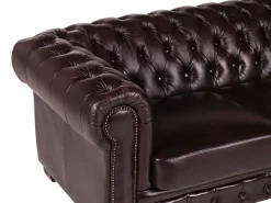 LINEA SOFA Sofá chesterfield de 4 plazas 100% piel rojo BRENTON Granate Sale