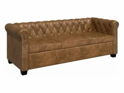 vidaxl Sofá Chesterfield de 3 plazas cuero sintético marrón Marru00f3n