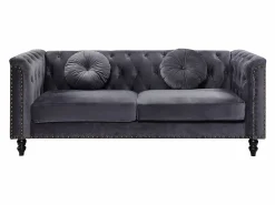 Vente-unique Sofá chesterfield de 3 plazas de terciopelo antracita TURNER Gris antracita New