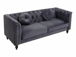 Vente-unique Sofá chesterfield de 3 plazas de terciopelo antracita TURNER Gris antracita New