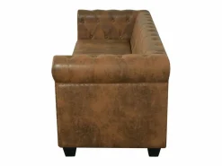 Sofá Chesterfield de 3 plazas cuero sintético marrón^Clicnbuy Online