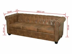 Sofá Chesterfield de 3 plazas cuero sintético marrón^Clicnbuy Online