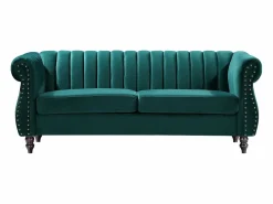 Vente-unique Sofá chesterfield de 3 plazas de terciopelo TRUMBO Verde esmeralda Clearance