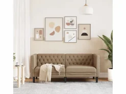 Sofá Chesterfield de 2 plazas cuero artificial marrón capuchino^Clicnbuy Clearance