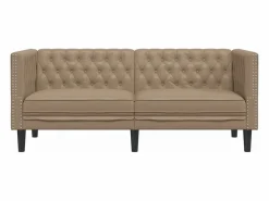 Sofá Chesterfield de 2 plazas cuero artificial marrón capuchino^Clicnbuy Clearance
