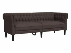 Sofá Chesterfield de 3 plazas tela marrón oscuro^Clicnbuy Online