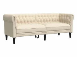 vidaxl Sofá Chesterfield de 3 plazas lino Crema Sale