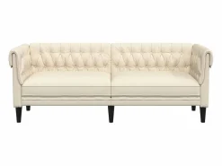 vidaxl Sofá Chesterfield de 3 plazas lino Crema Sale