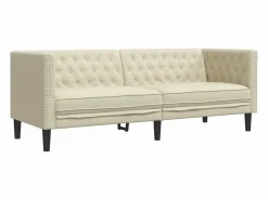 Clicnbuy Sofá Chesterfield de 3 plazas cuero artificial blanco Crema Clearance