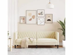 Clicnbuy Sofá Chesterfield de 3 plazas cuero artificial blanco Crema Clearance