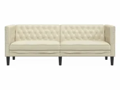 Clicnbuy Sofá Chesterfield de 3 plazas cuero artificial blanco Crema Clearance