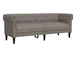 Sofá Chesterfield de 3 plazas tela gris taupe^vidaxl