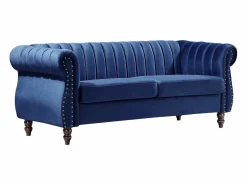 Vente-unique Sofá chesterfield de 3 plazas de terciopelo Azul real TRUMBO Azul elu00e9ctrico Outlet