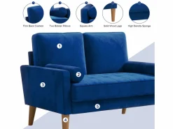 DripeX Sofá Escandinavo|Sofá De Terciopelo|Sofá con 2 escandinavos 2 asientos, mini sofá de sillón en terciopelo de loveseat, sillón de sala de estar con reposabrazos, 121x77x87cm -