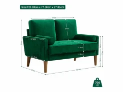 DripeX Sofá con 2 escandinavos 2 asientos, mini sofá de brazo enrollado en terciopelo de loveseat, sillón de sala de estar con reposabrazos, 121x77x87cm - Verde Outlet