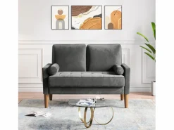 DripeX Sofá con 2 escandinavos 2 plazas, mini sofá de brazo enrollado en terciopelo de loveseat, sillón de sala de estar con reposabrazos, 121x77x87cm - Gris Discount