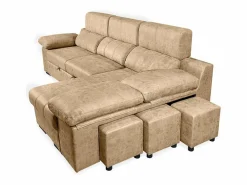 Sofá con Chaiselongue Reversible Color Piedra, Asientos Extensibles y Arcón, 291x160x104 cm, Tapizado en Tela Marru00f3n Clearance