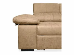 Sofá con Chaiselongue Reversible Color Piedra, Asientos Extensibles y Arcón, 291x160x104 cm, Tapizado en Tela Marru00f3n Clearance