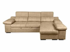 Sofá con Chaiselongue Reversible Color Piedra, Asientos Extensibles y Arcón, 291x160x104 cm, Tapizado en Tela Marru00f3n Clearance