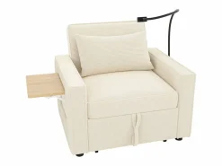 OKWISH Sofá convertible con puerto USB y soporte para teléfono, respaldo ajustable - Pana Beige Clearance